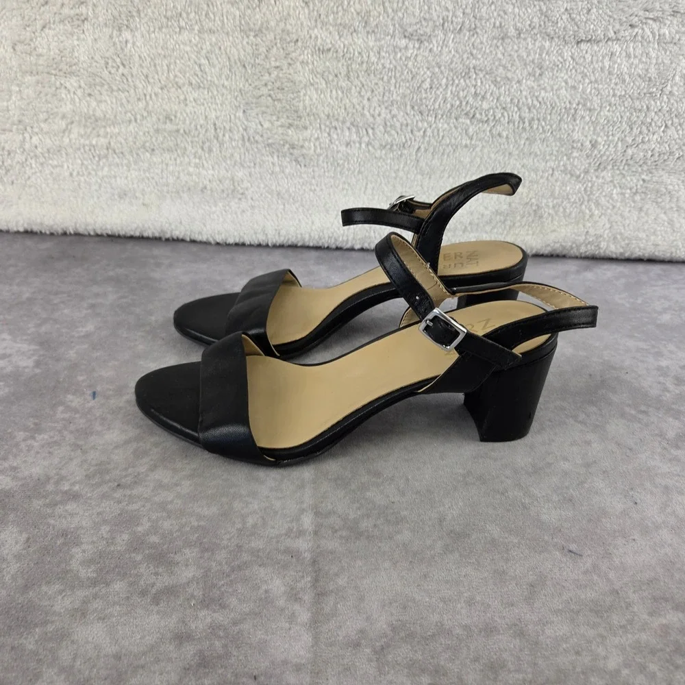 Naturalizer Womens Black Block Heel Strappy Sandals Adjustable Ankle Strap 7M